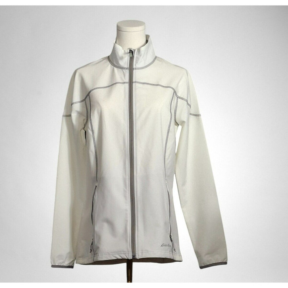 Eddie Bauer Womens Medium Stratify Rain Jacket Full Zip White NWT - Picture 1 of 9